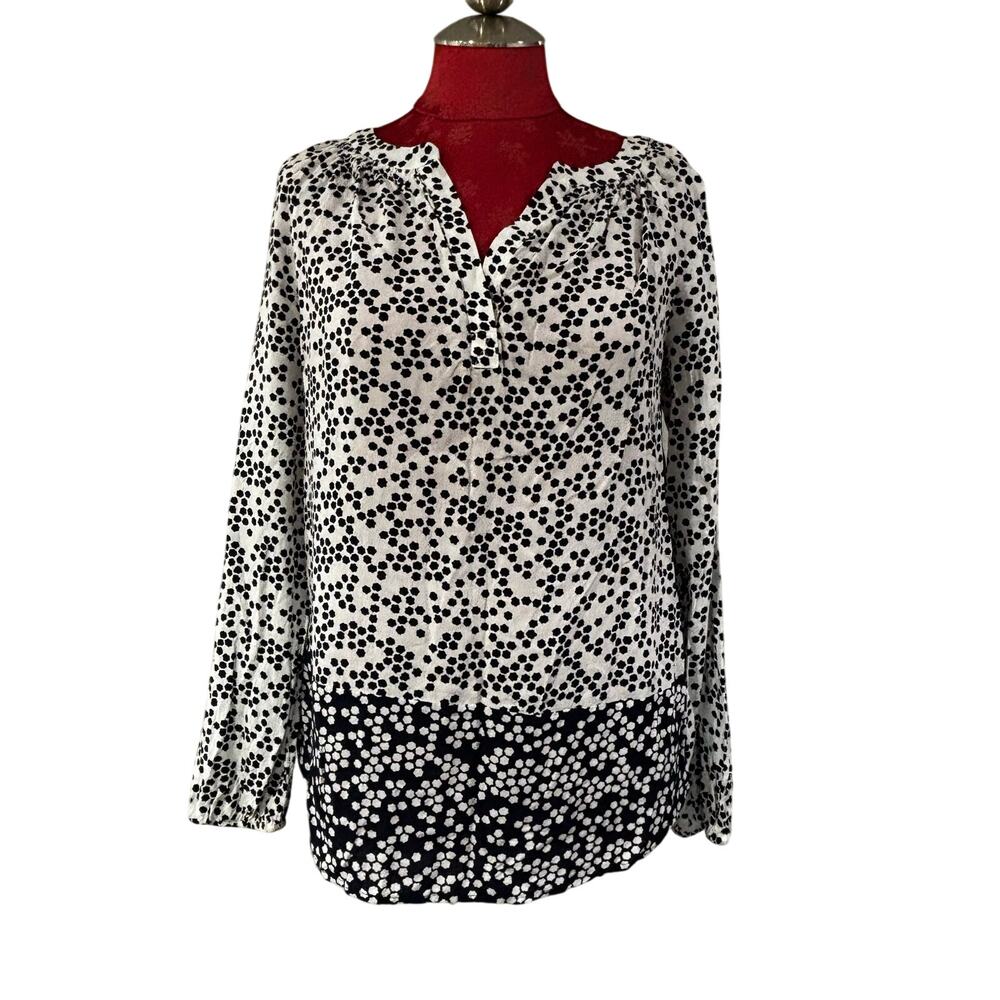 Boden casual blouse popover top navy blue & white relaxed peasant style size 8